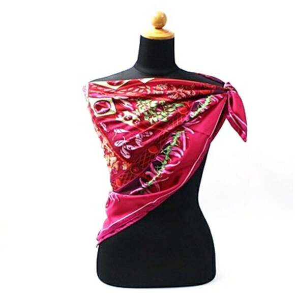 HERMES Red Silk Scarf - Picture 3 of 9